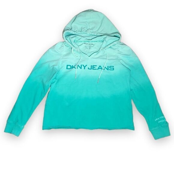 DKNY Jeans Teal Ombre Hooded Sweatshirt US S - Picture 1 of 9